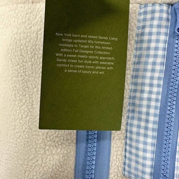 Sandy Liang Target Sherpa Jacket XXS White Full Zip Blue Gingham Pocket Cute NEW - Picture 8 of 10